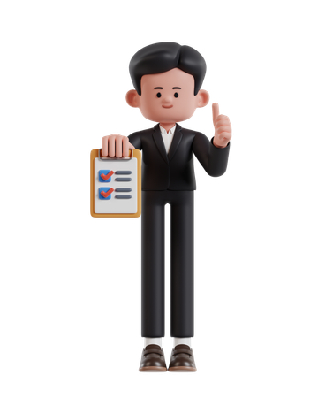 Businessman Holding Clipboard Completing Task With Checklist  3D Icon