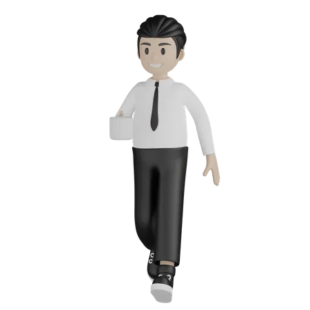 Businessman holding coffee and walking  3D Illustration