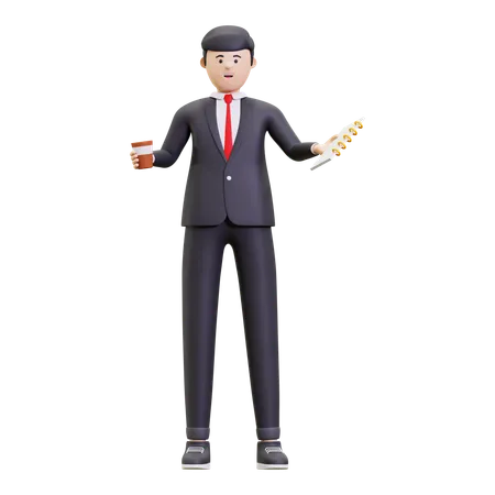 Businessman Holding Coffee Cup  3D Illustration