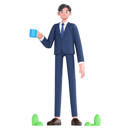 Businessman holding coffee cup  3D Icon