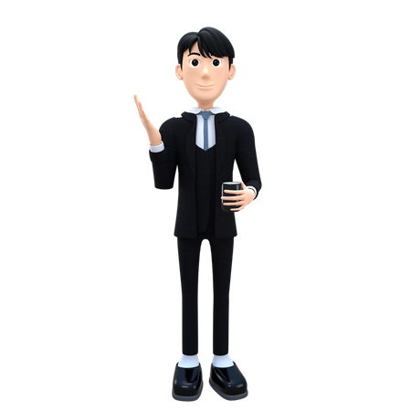 Businessman Holding Coffee Cup  3D Illustration