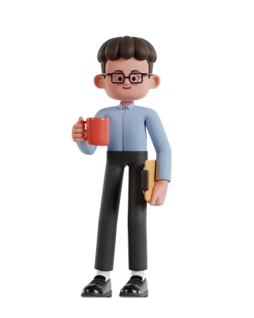 Businessman Holding Coffee Cup  3D Illustration