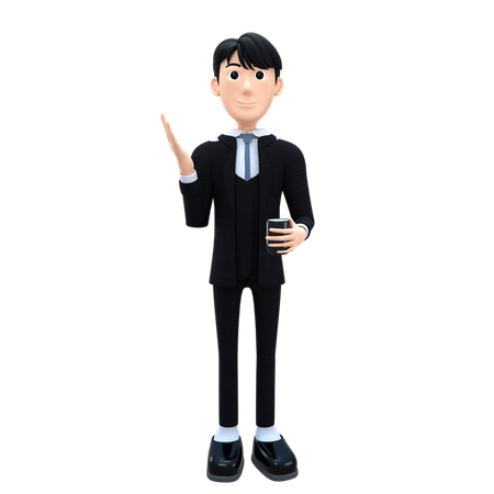 Businessman Holding Coffee Cup 3D Illustration