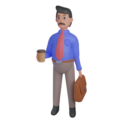 Bank Staff With Suitcase And Coffee Cup 3D Illustration