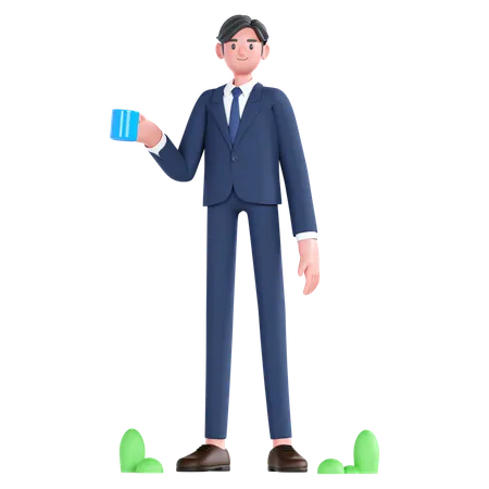 Businessman holding coffee cup  3D Illustration