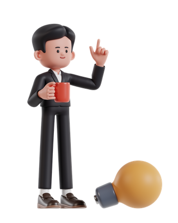 Businessman holding coffee cup and getting inspiration  3D Icon