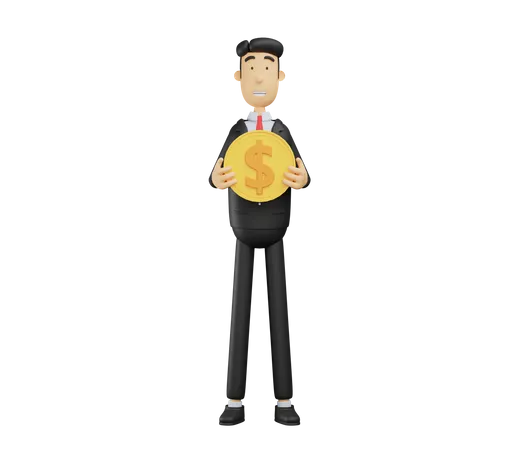 Businessman holding coin  3D Illustration