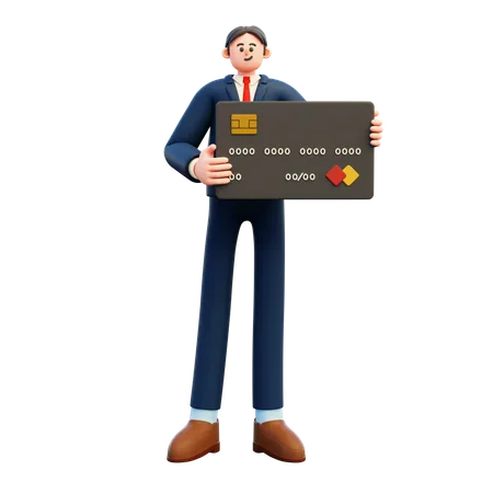 Businessman Holding Credit Card  3D Illustration