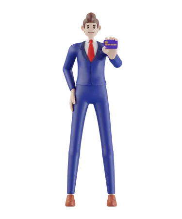 Businessman holding credit card  3D Illustration
