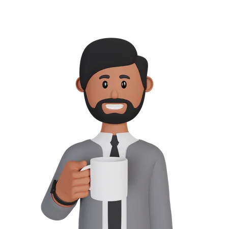 Business Man Holding Cup 3D Illustration