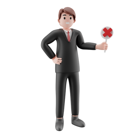 Businessman holding disapproval sign  3D Icon