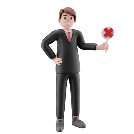 Businessman holding disapproval sign  3D Illustration