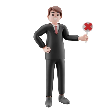 Businessman holding disapproval sign  3D Illustration