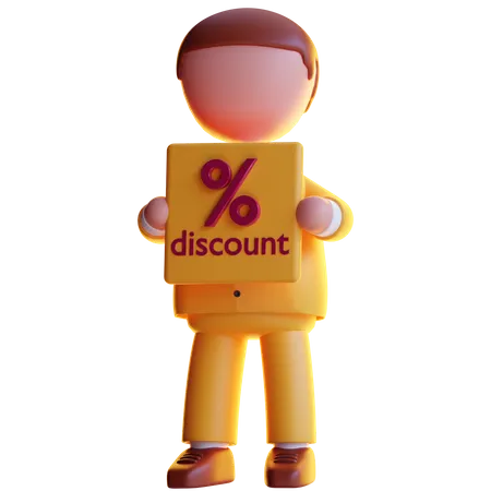 3 D Character Businessman Holding Discount 3D Icon