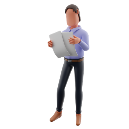 Businessman Holding Document  3D Illustration