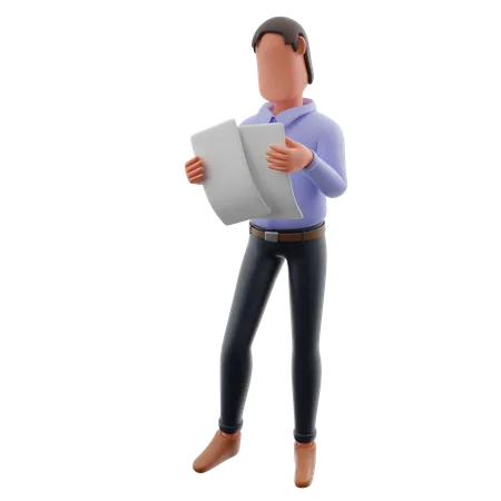 Businessman Holding Document  3D Illustration