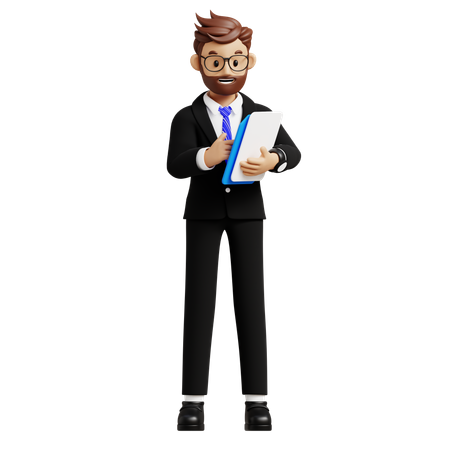 Businessman Holding Document  3D Illustration