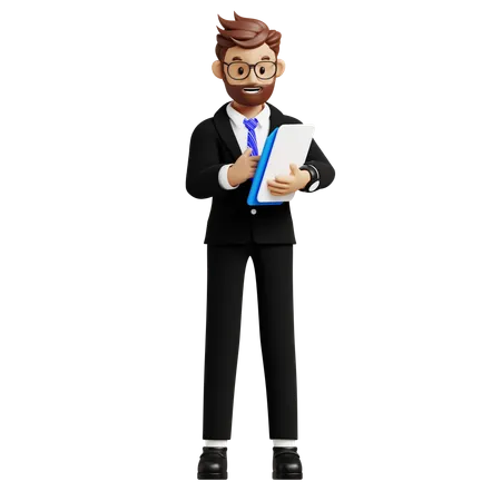 Businessman Holding Document  3D Illustration