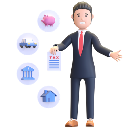 Businessman holding document taxes 3D Illustration