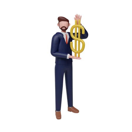 3 D Illustration Businessman Holding Dollar Concept 3D Illustration
