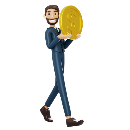 Businessman Holding Dollar Coin  3D Illustration