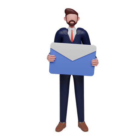 Businessman holding email in office uniform  3D Illustration