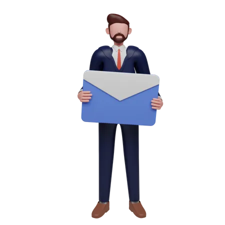 Businessman holding email in office uniform 3D Illustration