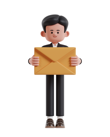 Businessman Holding Envelope  3D Icon