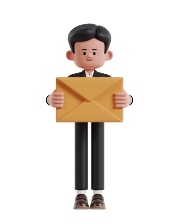 Businessman Holding Envelope  3D Illustration
