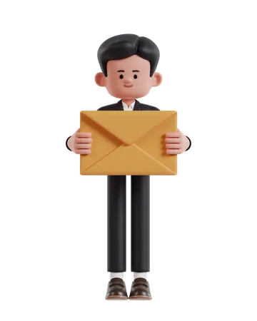 3 D Illustration Of Cartoon Businessman Holding Red Envelope 3D Illustration