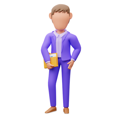 Businessman Holding File Document  3D Illustration