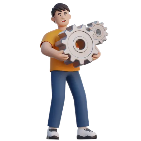 Businessman Holding Gear  3D Illustration