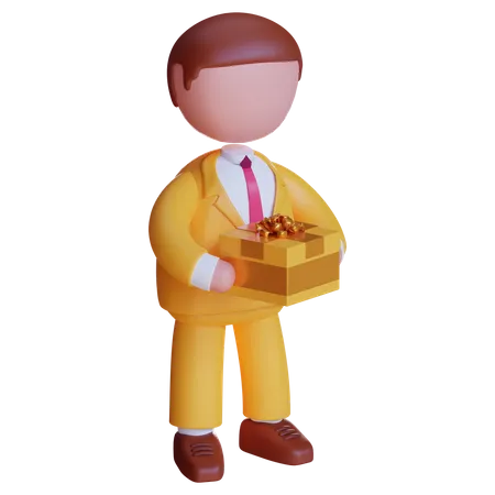 Businessman holding gift box  3D Icon