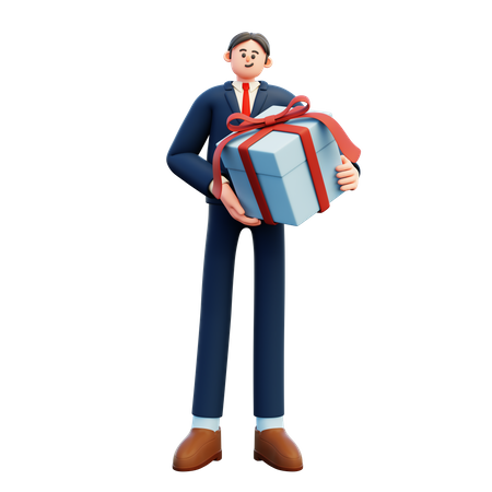 Businessman Holding Gift Box  3D Illustration