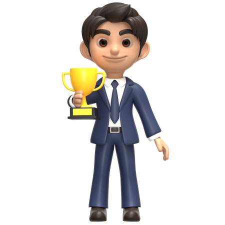 Businessman Holding Gold Thropy  3D Illustration