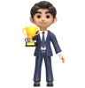 Businessman Holding Gold Thropy