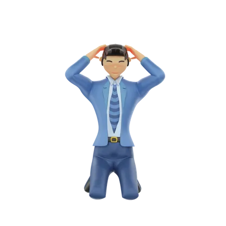 Businessman holding hands on give up  3D Illustration