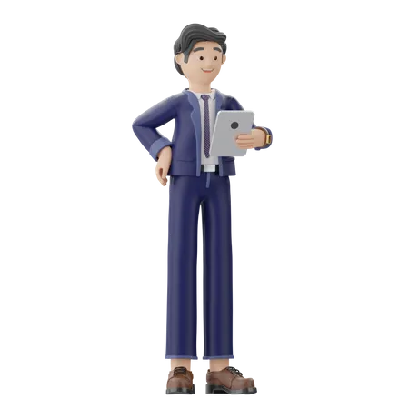 Businessman Holding Ipad  3D Illustration