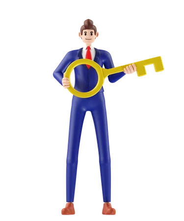 Businessman holding key  3D Illustration