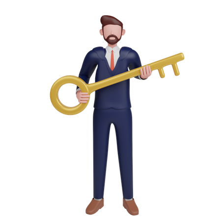 Businessman holding key 3D Illustration