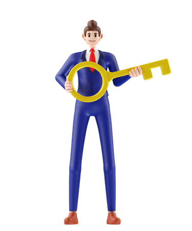 Businessman holding key  3D Illustration
