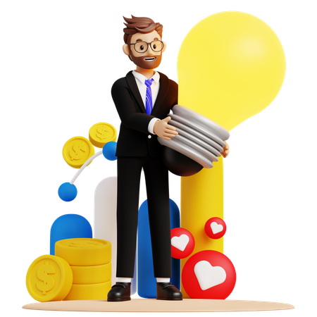 Businessman Holding Lamp  3D Illustration