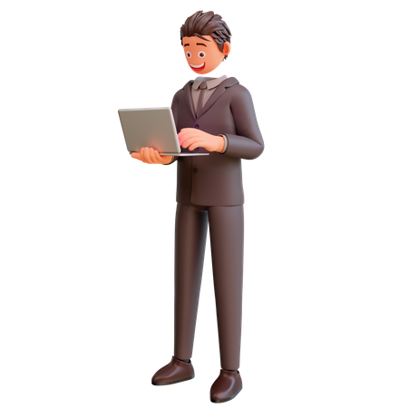 Businessman holding laptop  3D Illustration