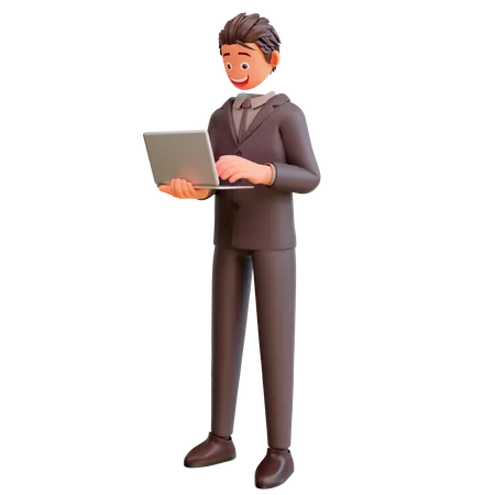 Businessman holding laptop  3D Illustration