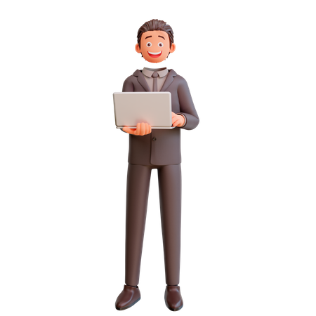 Businessman holding laptop  3D Illustration