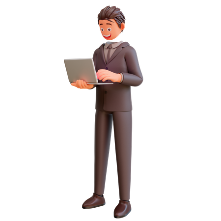 Businessman holding laptop 3D Illustration