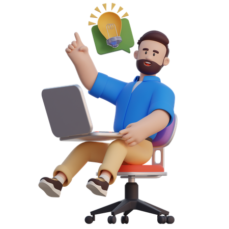 Businessman Holding Laptop And Having Idea  3D Illustration