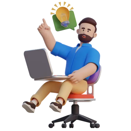 Businessman Holding Laptop And Having Idea  3D Illustration