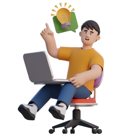 Businessman Holding Laptop And Having Idea  3D Illustration