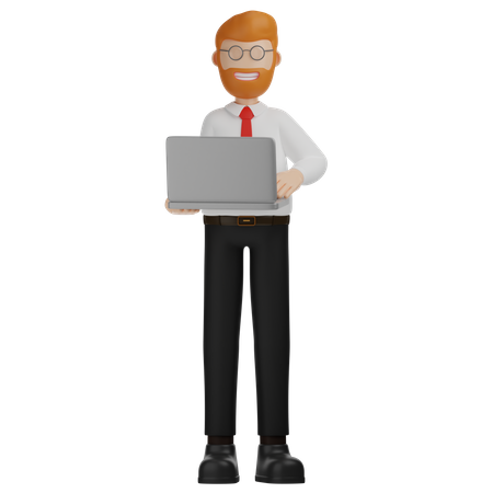 Businessman Holding laptop and woking on laptop 3D Illustration